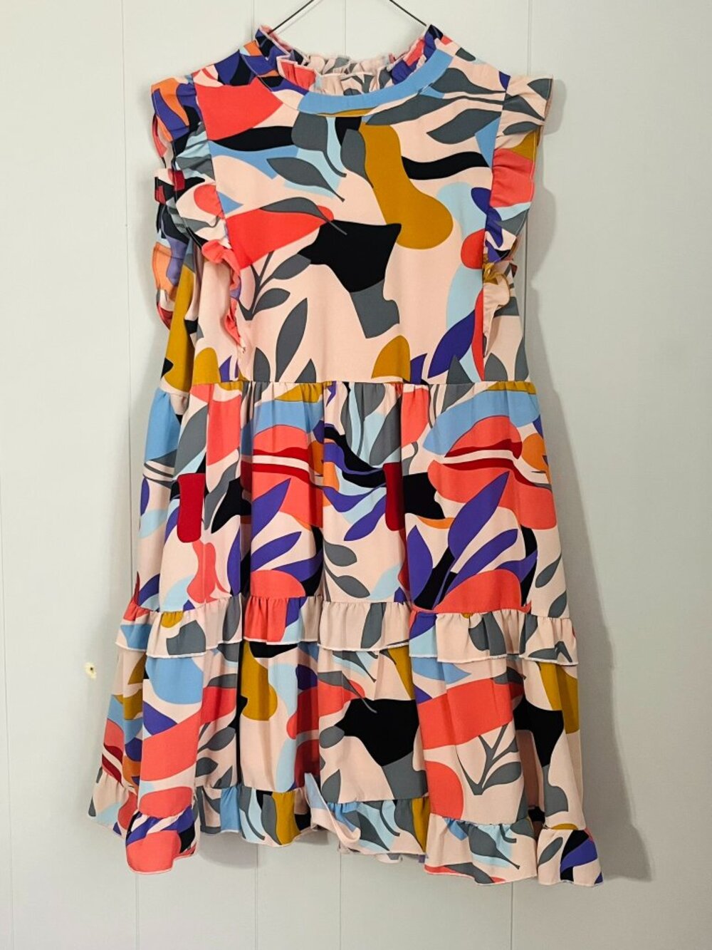 Multicolor Abstract Print Tiered Ruffle Dress Estimated Size XL